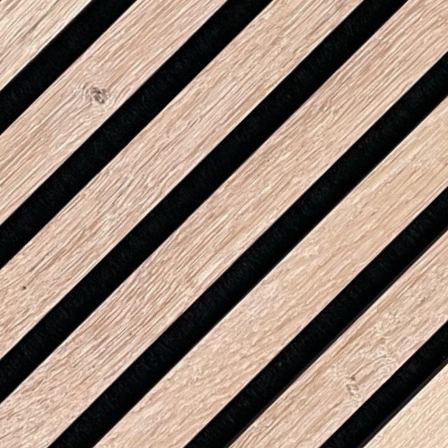 High-quality & sustainable Scandinavian inspired European White Oak with black felt noise reducing acoustic wood slat wall and ceiling panels from aura + form.