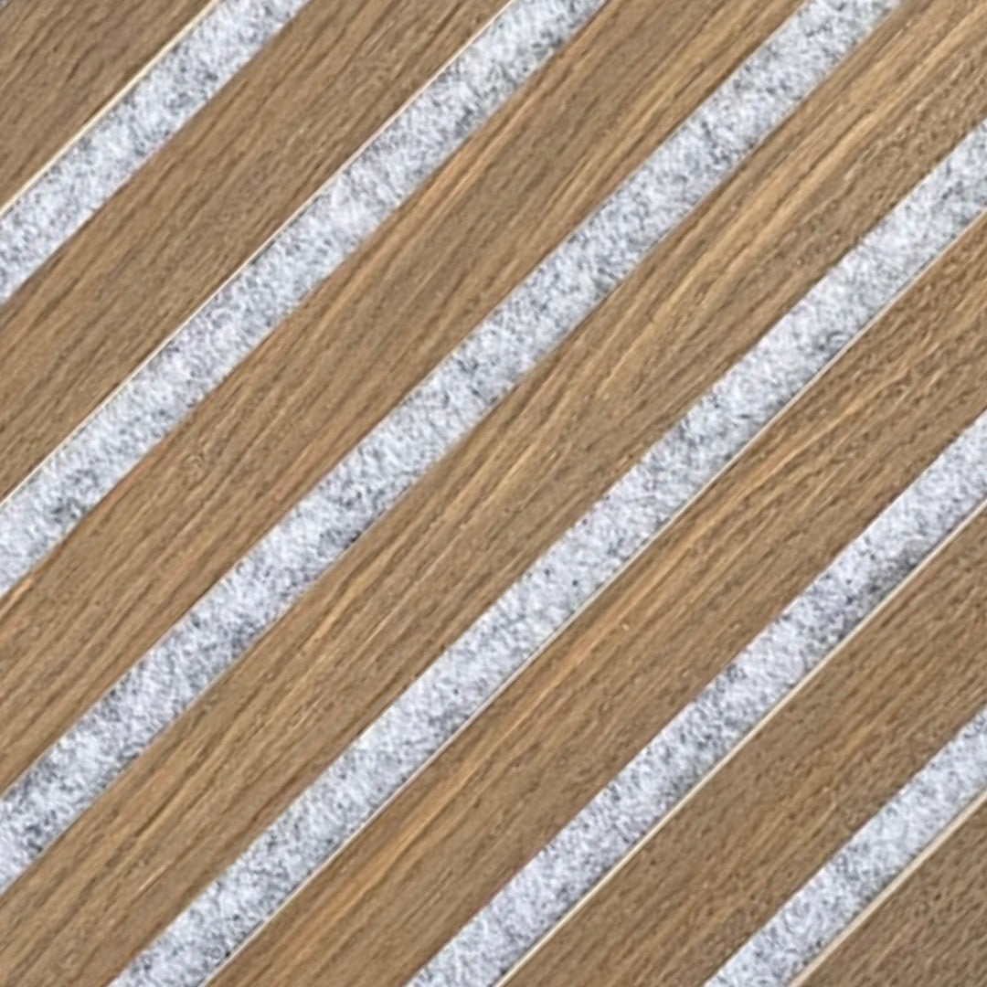 High-quality & sustainable Scandinavian inspired European White Oak with light grey felt noise reducing acoustic wood slat wall and ceiling panels from aura + form.