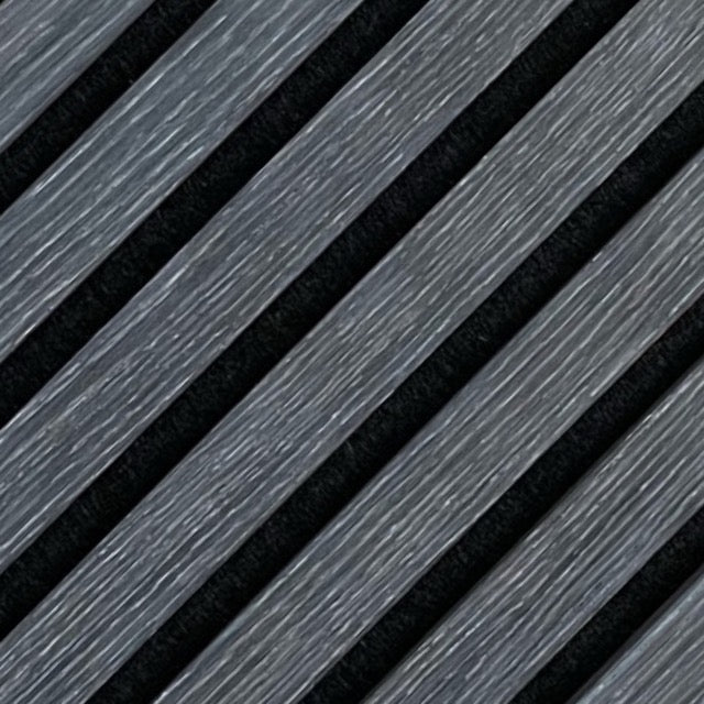 High-quality & sustainable Scandinavian inspired grey-black European Smoked Oak noise reducing acoustic wood slat wall and ceiling panels from aura + form.