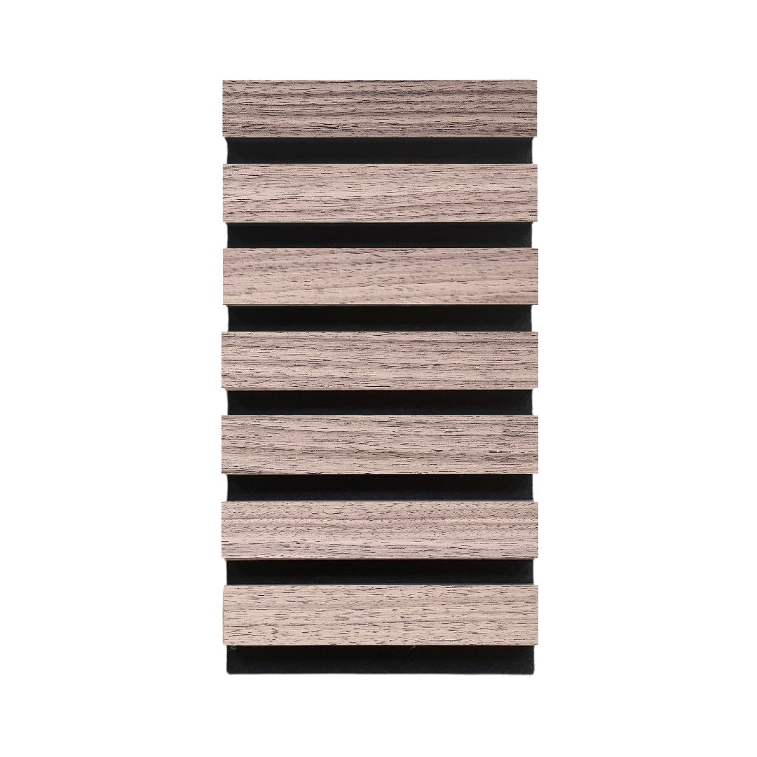 High-quality &amp; sustainable Scandinavian inspired American Black Walnut noise reducing acoustic wood slat wall and ceiling panel sample from aura + form.