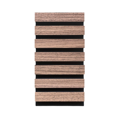 High-quality &amp; sustainable Scandinavian inspired American Black Walnut noise reducing acoustic wood slat wall and ceiling panel sample from aura + form.