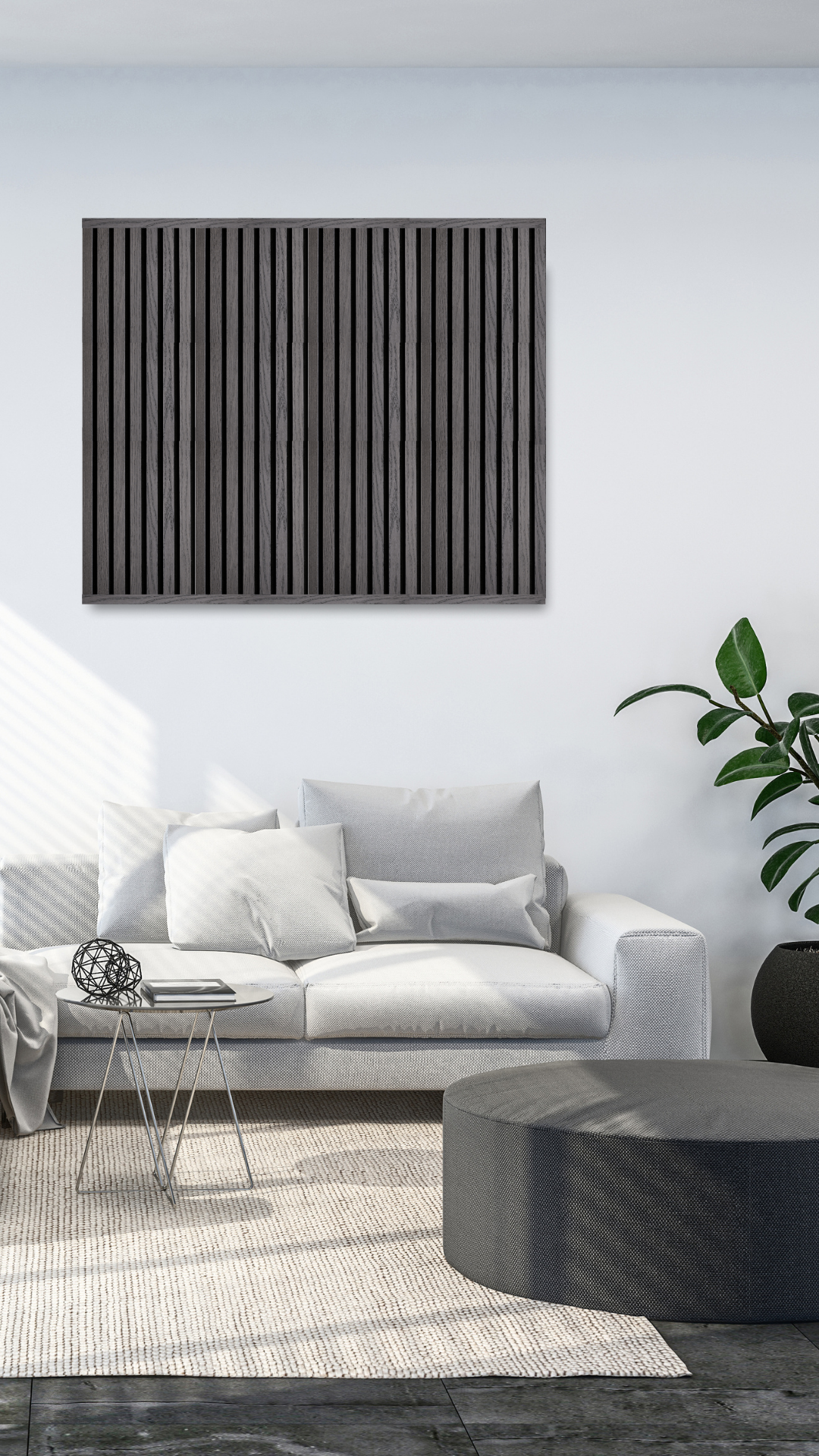 High-quality & sustainable Scandinavian inspired European Smoked Oak noise reducing acoustic wood slat wall and ceiling panels from aura + form.