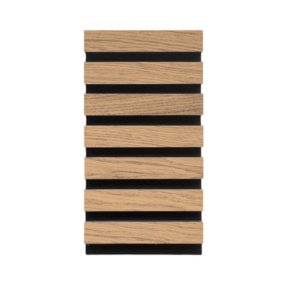 High-quality &amp; sustainable Scandinavian inspired European White Oak noise reducing acoustic wood slat wall and ceiling panel sample from aura + form.