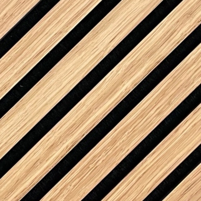High-quality & sustainable Scandinavian inspired European White Oak with black felt noise reducing acoustic wood slat wall and ceiling panels from aura + form.
