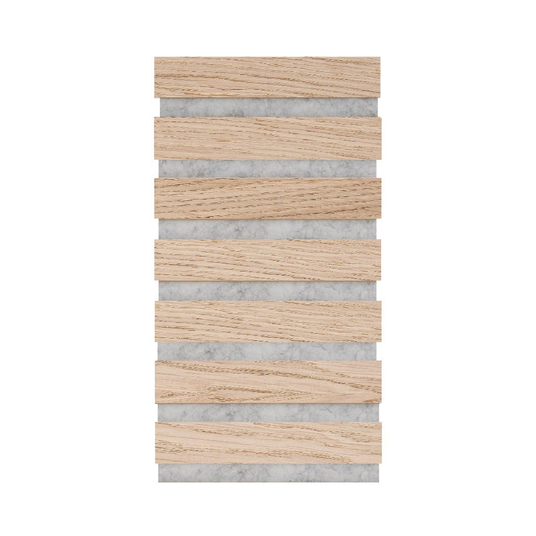 High-quality &amp; sustainable Scandinavian inspired European White Oak noise reducing acoustic wood slat wall and ceiling panel sample from aura + form.