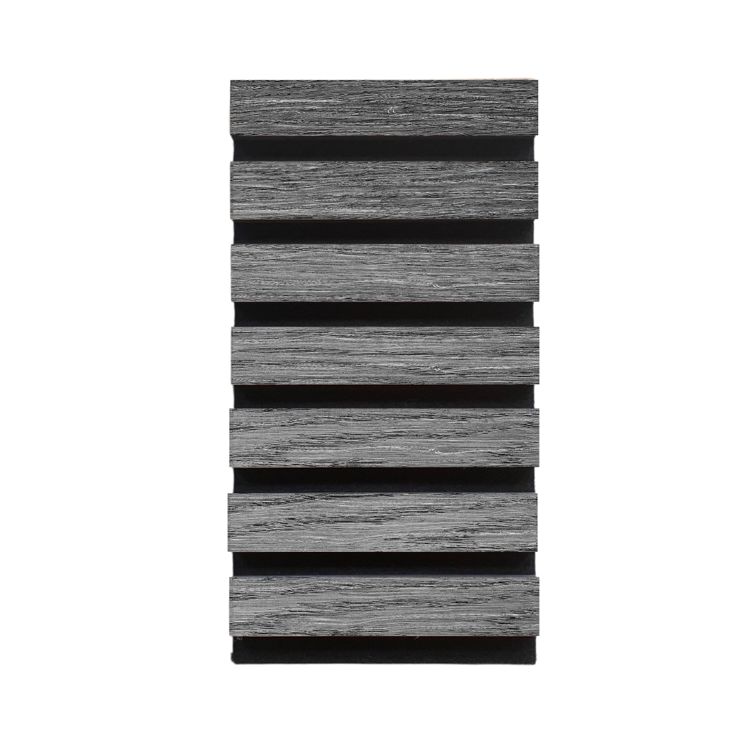 High-quality & sustainable Scandinavian inspired European Smoked Oak noise reducing acoustic wood slat wall and ceiling panel sample from aura + form.
