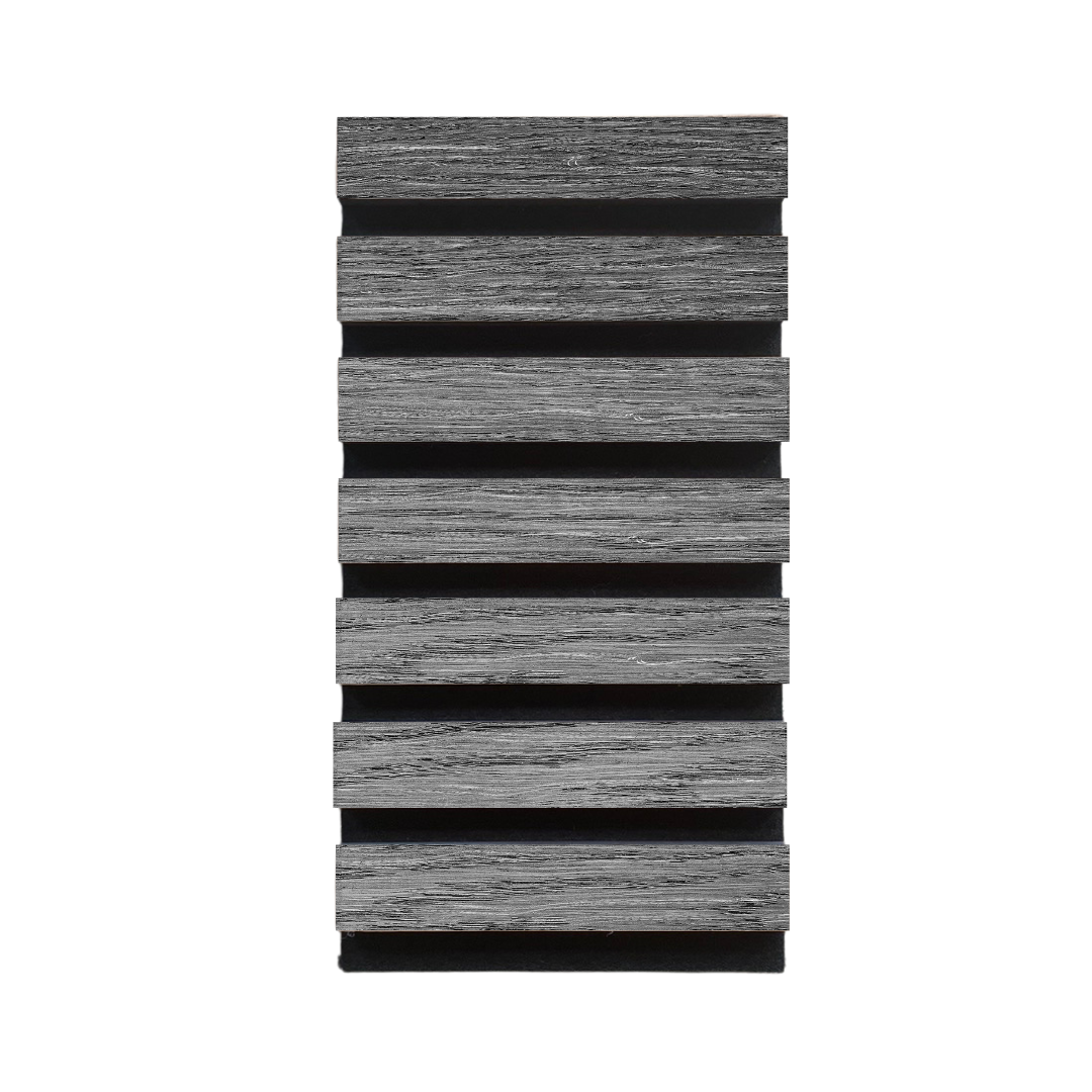 High-quality &amp; sustainable Scandinavian inspired European Smoked Oak noise reducing acoustic wood slat wall and ceiling panel sample from aura + form.